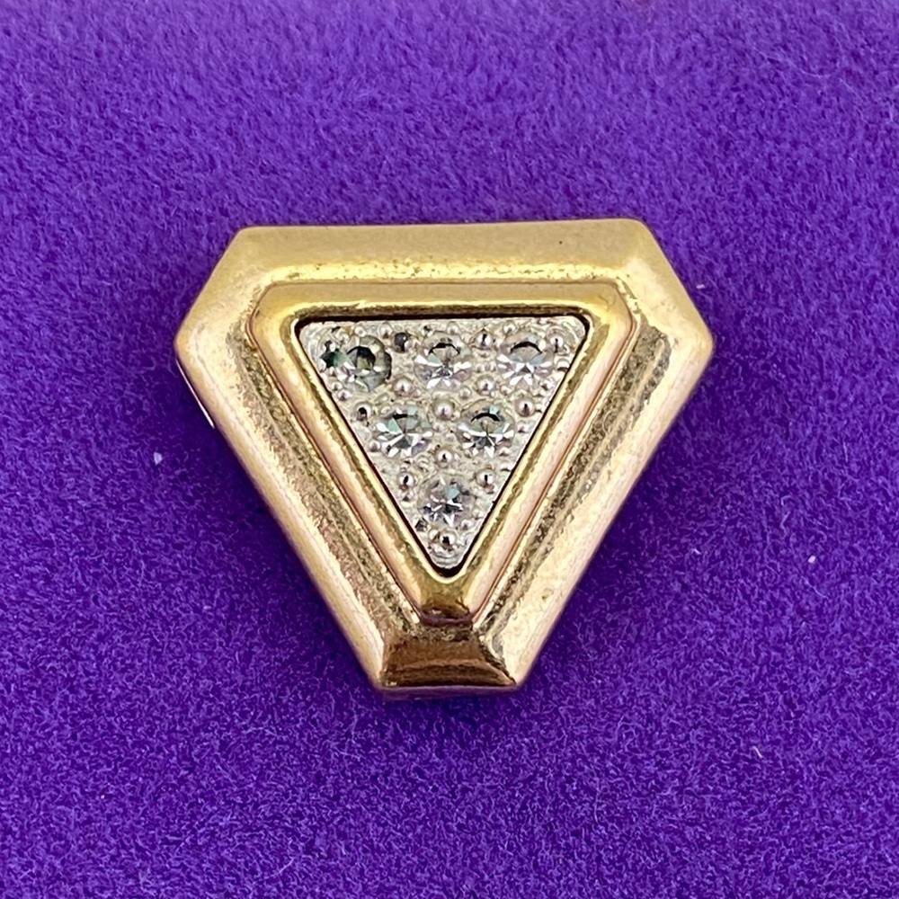 💛 Vintage Gold Tone Triangle Pavé Pendant | Crystal Inset Geometric Charm